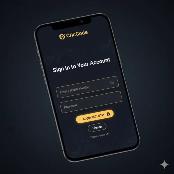 CricCode Login Screen 2025 Interface