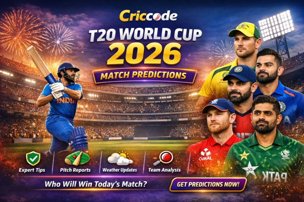 Criccode T20 World Cup 2026 match predictions with today match tips, team analysis and expert insights