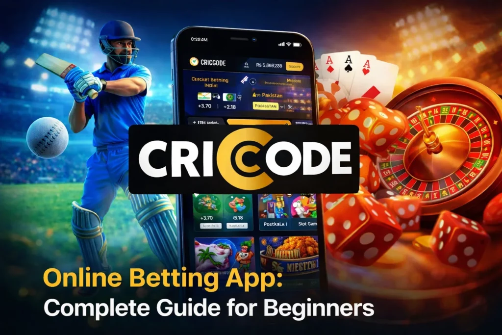 Criccode logo image showing features of a trusted online betting app with fast withdrawal, bonuses, sports betting and 24/7 support