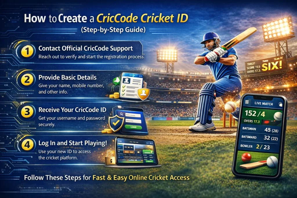 How to create CricCode Cricket ID step-by-step registration guide showing login, signup process, and account setup on mobile