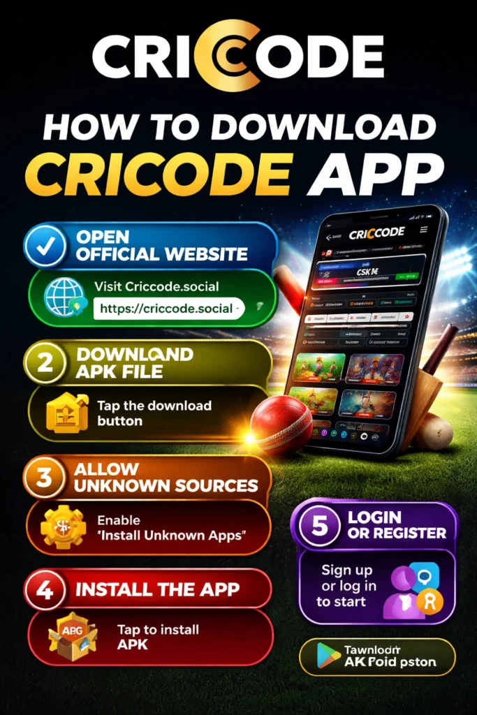 How to download Criccode app for Android 2026 using official website with APK install steps and logo