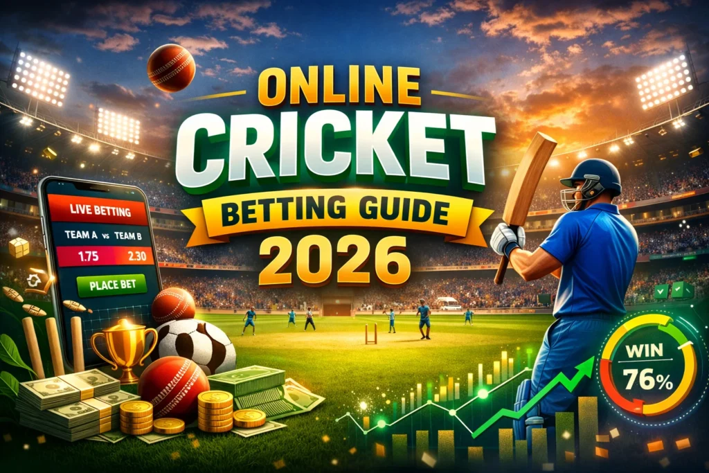 Online cricket betting guide 2026 promotional illustration