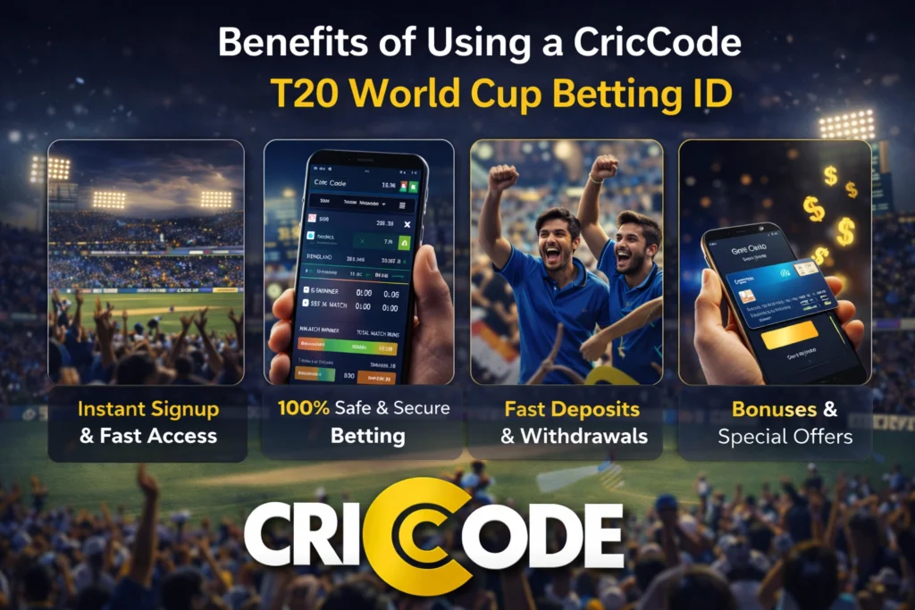 Benefits of CricCode T20 World Cup betting ID including fast signup, secure payments and live cricket betting