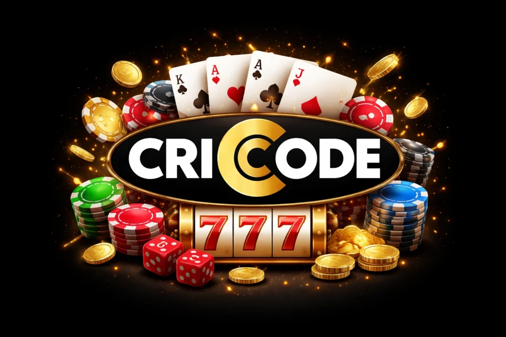 CRICODE online casino logo with slots, poker chips, and casino gaming theme