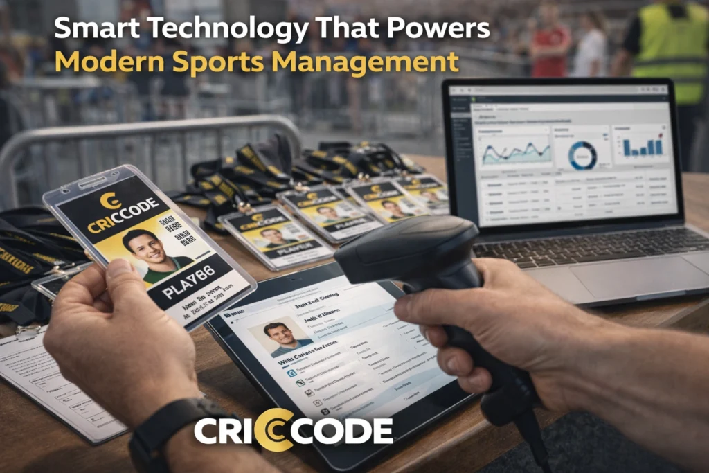 CricCode Sports ID QR code being scanned for digital athlete check-in at sports event