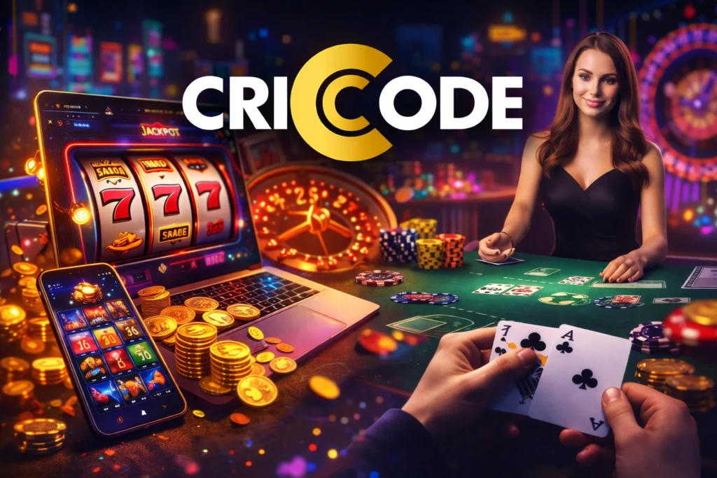 Cricode Casino Games collection featuring online slots, live dealer blackjack, roulette and mobile casino gameplay