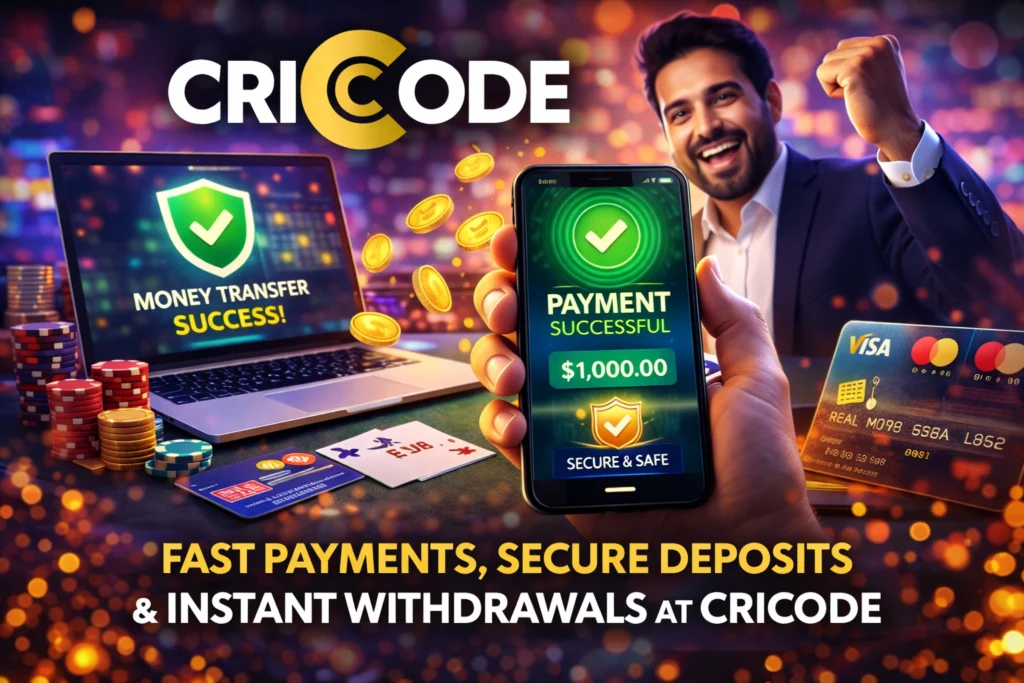 CricCode real money online casino secure payments instant withdrawals and fast payout mobile banking