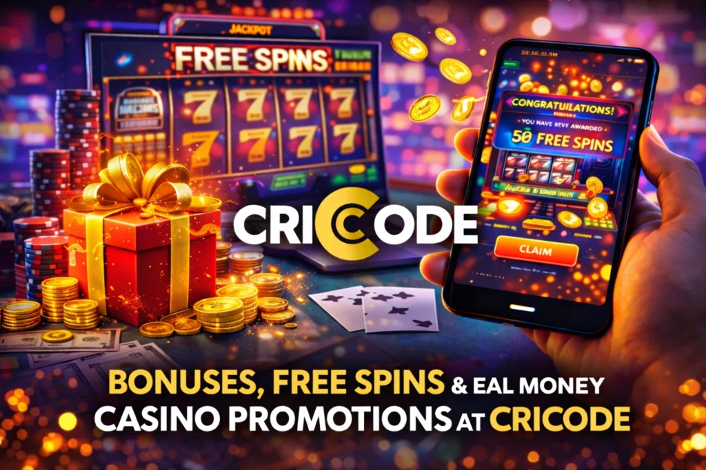 CricCode real money online casino bonuses free spins promotion with coins jackpot and mobile slot games