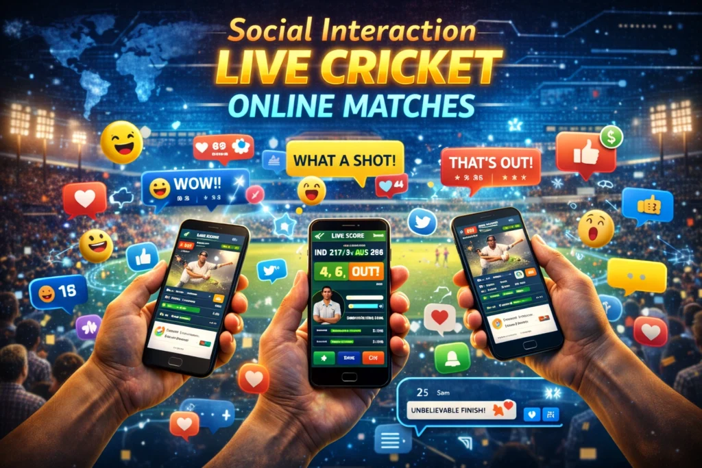 Fans reacting and chatting while watching live cricket online on smartphones