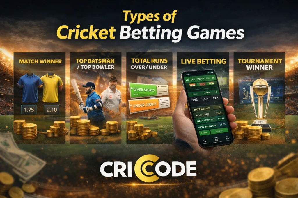 CricCode guide to types of cricket betting games including live and IPL betting