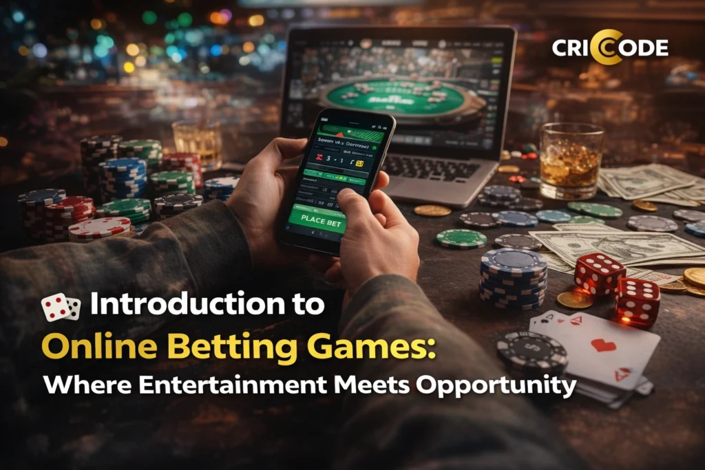 Types of online betting games including casino slots, live dealer blackjack, sports betting app, and online poker