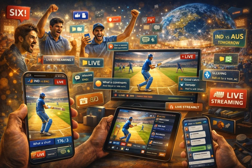 fans watching cricket live streaming online on mobile and laptop