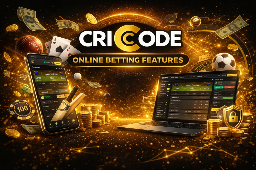 Cricode online betting features dashboard with live betting and secure payment options