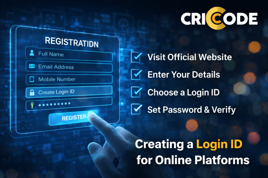 Create Login ID online registration process with CRICODE secure account sign up interface