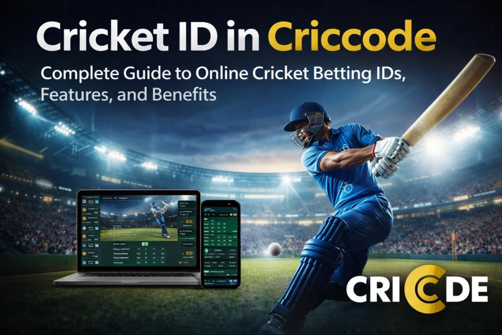 Cricket ID in Criccode online betting guide with live match dashboard and player action