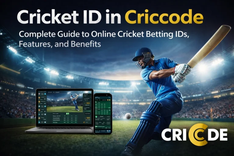 Cricket ID in Criccode online betting guide with live match dashboard and player action